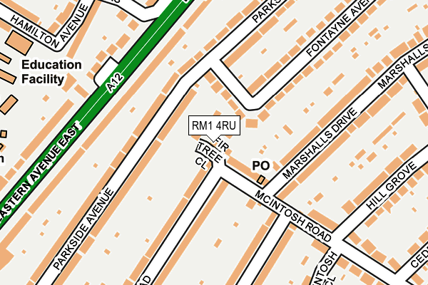 RM1 4RU map - OS OpenMap – Local (Ordnance Survey)