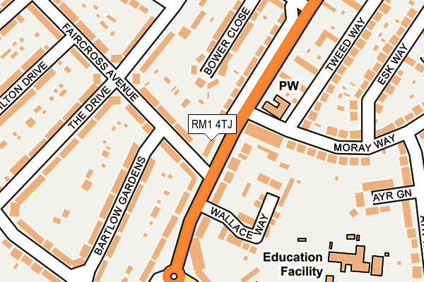 RM1 4TJ map - OS OpenMap – Local (Ordnance Survey)