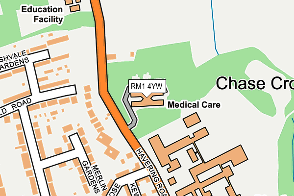 RM1 4YW map - OS OpenMap – Local (Ordnance Survey)