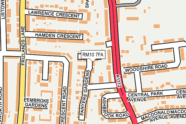 RM10 7FA map - OS OpenMap – Local (Ordnance Survey)