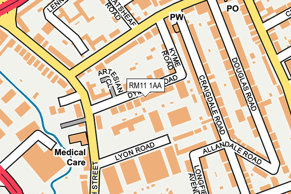 RM11 1AA map - OS OpenMap – Local (Ordnance Survey)