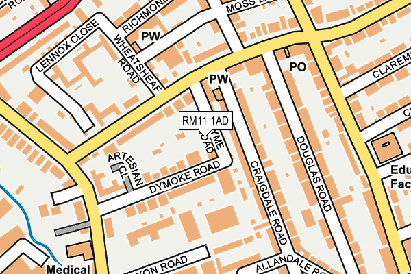 RM11 1AD map - OS OpenMap – Local (Ordnance Survey)