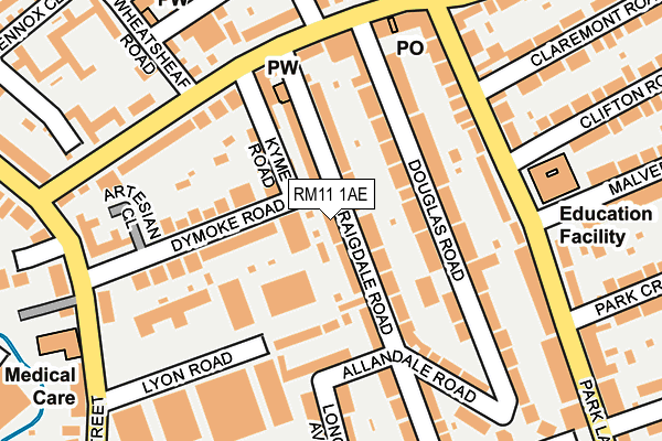 RM11 1AE map - OS OpenMap – Local (Ordnance Survey)