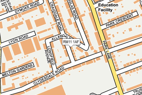 RM11 1AF map - OS OpenMap – Local (Ordnance Survey)