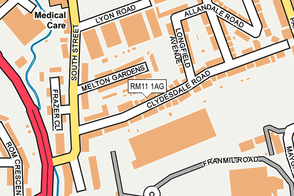 RM11 1AG map - OS OpenMap – Local (Ordnance Survey)