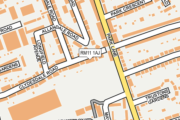 RM11 1AJ map - OS OpenMap – Local (Ordnance Survey)