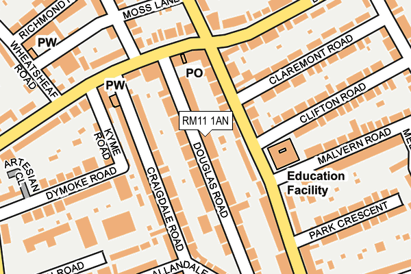 RM11 1AN map - OS OpenMap – Local (Ordnance Survey)