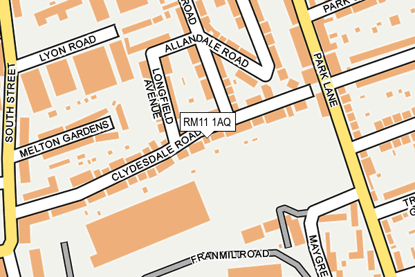 RM11 1AQ map - OS OpenMap – Local (Ordnance Survey)