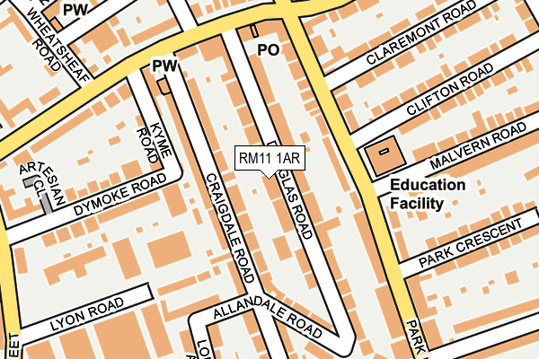 RM11 1AR map - OS OpenMap – Local (Ordnance Survey)