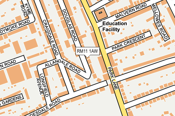 RM11 1AW map - OS OpenMap – Local (Ordnance Survey)