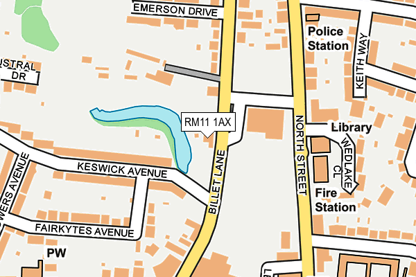 RM11 1AX map - OS OpenMap – Local (Ordnance Survey)