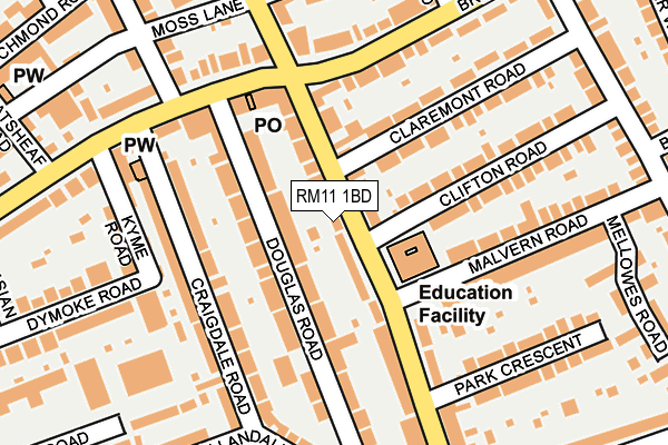 RM11 1BD map - OS OpenMap – Local (Ordnance Survey)