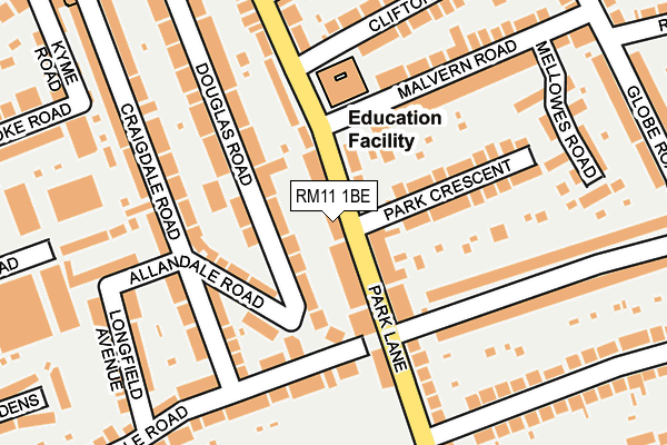 RM11 1BE map - OS OpenMap – Local (Ordnance Survey)
