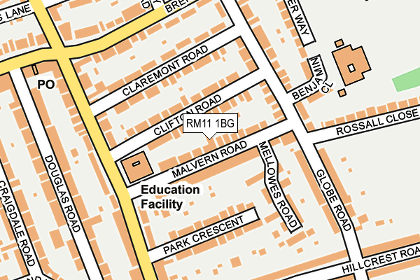 RM11 1BG map - OS OpenMap – Local (Ordnance Survey)