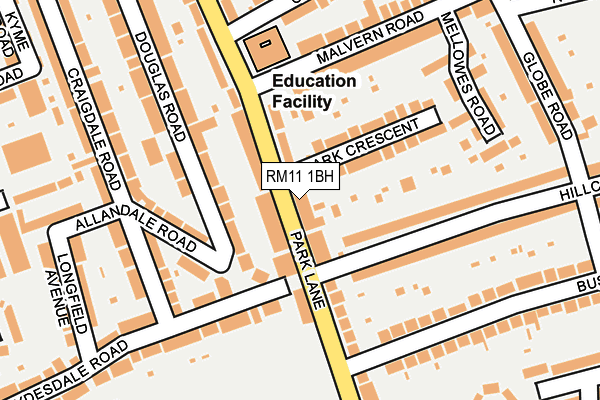 RM11 1BH map - OS OpenMap – Local (Ordnance Survey)