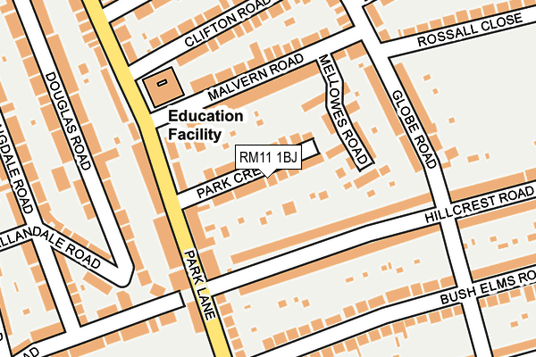 RM11 1BJ map - OS OpenMap – Local (Ordnance Survey)