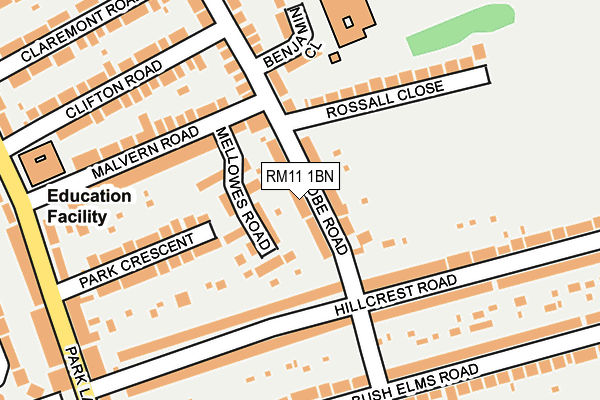 RM11 1BN map - OS OpenMap – Local (Ordnance Survey)