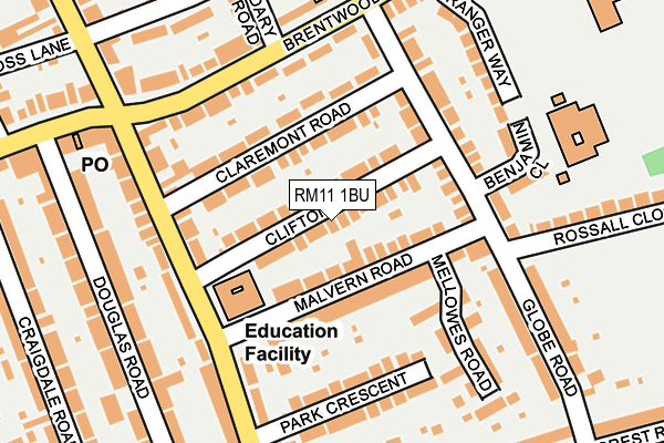 RM11 1BU map - OS OpenMap – Local (Ordnance Survey)