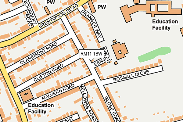 RM11 1BW map - OS OpenMap – Local (Ordnance Survey)