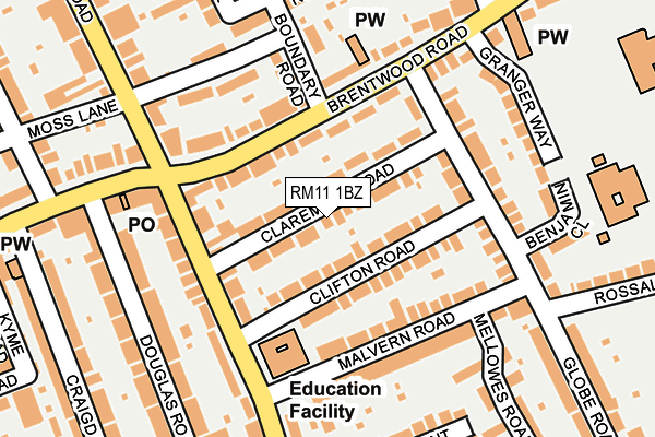 RM11 1BZ map - OS OpenMap – Local (Ordnance Survey)