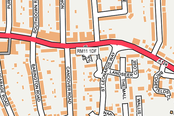 RM11 1DF map - OS OpenMap – Local (Ordnance Survey)