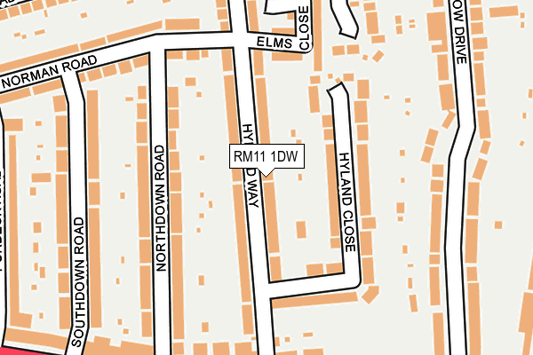 RM11 1DW map - OS OpenMap – Local (Ordnance Survey)