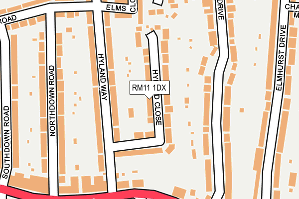 RM11 1DX map - OS OpenMap – Local (Ordnance Survey)
