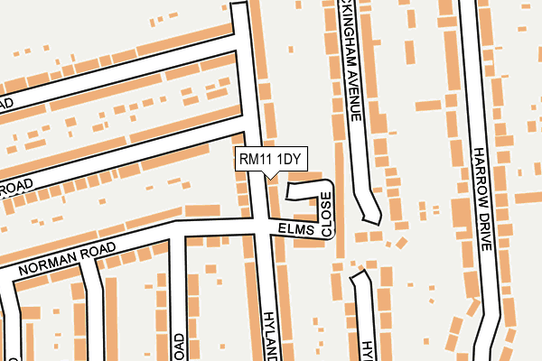 RM11 1DY map - OS OpenMap – Local (Ordnance Survey)