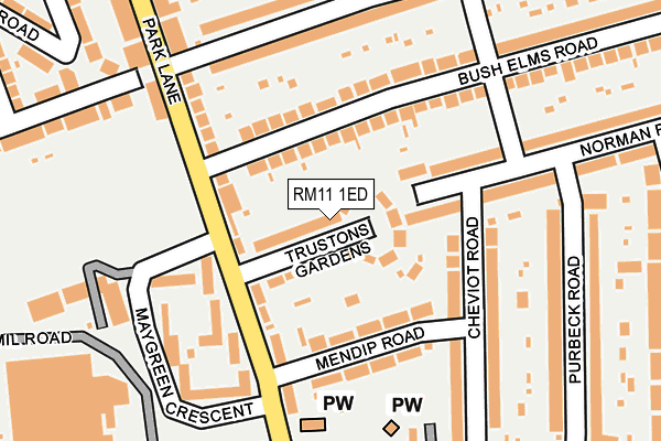 RM11 1ED map - OS OpenMap – Local (Ordnance Survey)