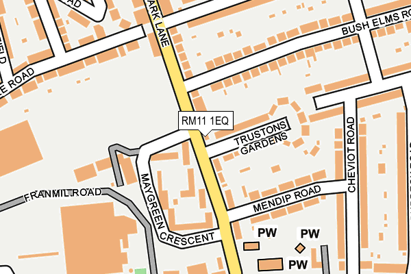 RM11 1EQ map - OS OpenMap – Local (Ordnance Survey)
