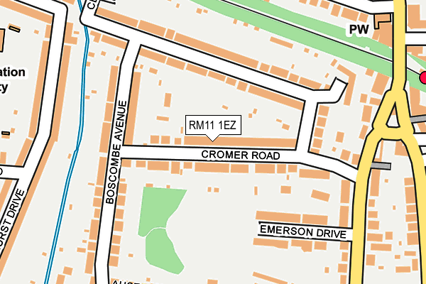 RM11 1EZ map - OS OpenMap – Local (Ordnance Survey)