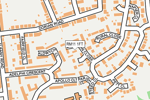 RM11 1FT map - OS OpenMap – Local (Ordnance Survey)