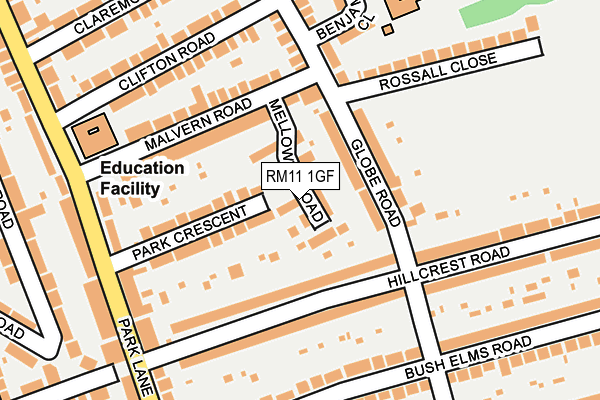 RM11 1GF map - OS OpenMap – Local (Ordnance Survey)