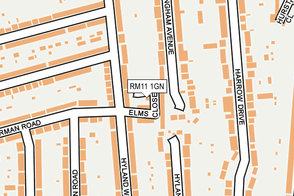 RM11 1GN map - OS OpenMap – Local (Ordnance Survey)