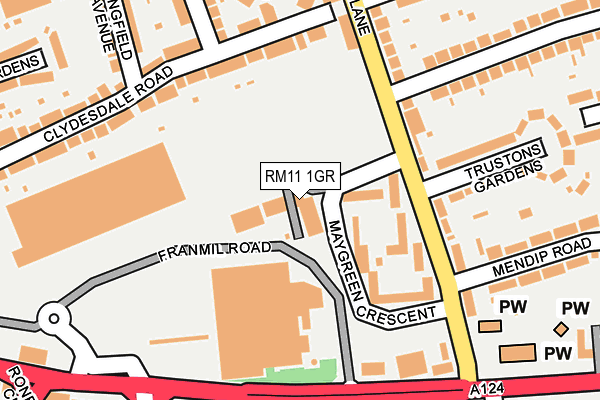 RM11 1GR map - OS OpenMap – Local (Ordnance Survey)