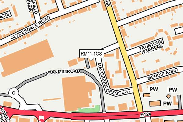 RM11 1GS map - OS OpenMap – Local (Ordnance Survey)