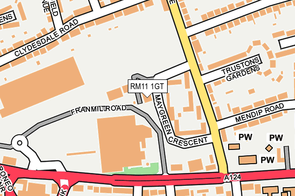 RM11 1GT map - OS OpenMap – Local (Ordnance Survey)