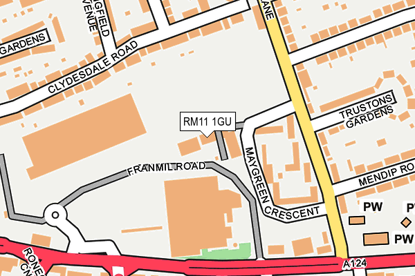 RM11 1GU map - OS OpenMap – Local (Ordnance Survey)