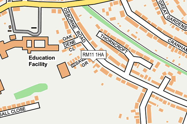 RM11 1HA map - OS OpenMap – Local (Ordnance Survey)