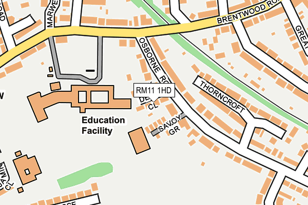 RM11 1HD map - OS OpenMap – Local (Ordnance Survey)