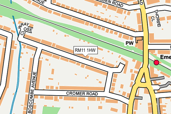 RM11 1HW map - OS OpenMap – Local (Ordnance Survey)