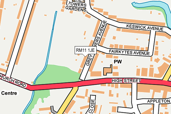 RM11 1JE map - OS OpenMap – Local (Ordnance Survey)