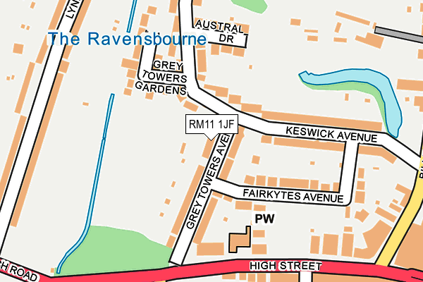 RM11 1JF map - OS OpenMap – Local (Ordnance Survey)