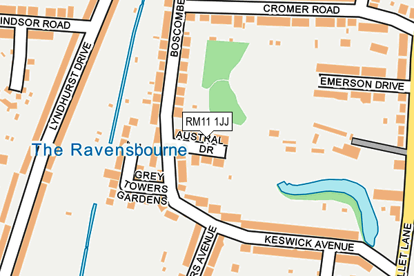 RM11 1JJ map - OS OpenMap – Local (Ordnance Survey)