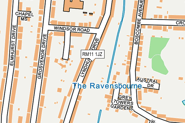 RM11 1JZ map - OS OpenMap – Local (Ordnance Survey)