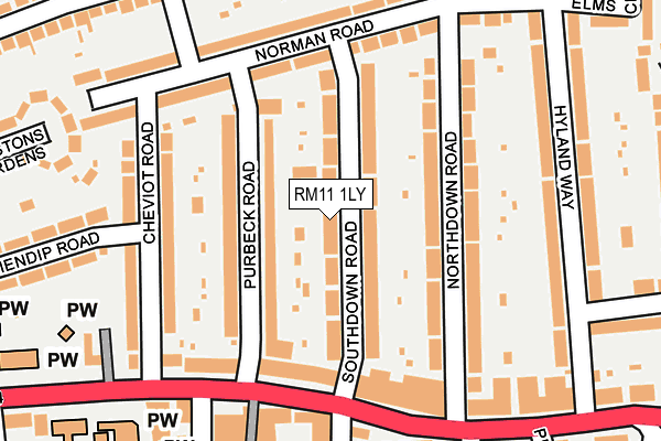 RM11 1LY map - OS OpenMap – Local (Ordnance Survey)