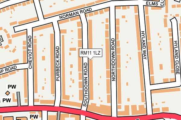 RM11 1LZ map - OS OpenMap – Local (Ordnance Survey)