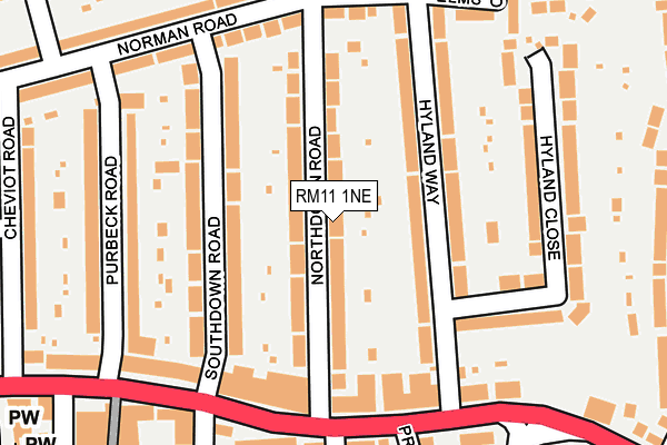 RM11 1NE map - OS OpenMap – Local (Ordnance Survey)