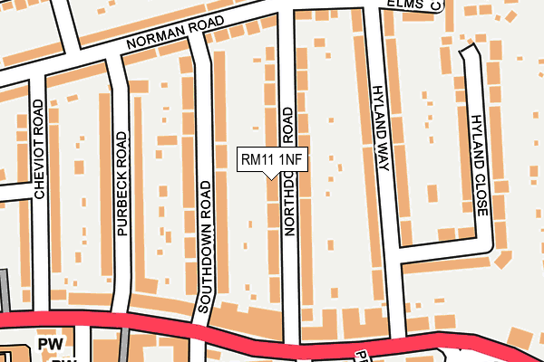 RM11 1NF map - OS OpenMap – Local (Ordnance Survey)