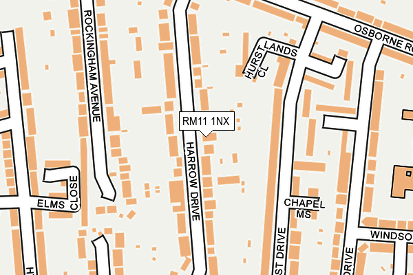 RM11 1NX map - OS OpenMap – Local (Ordnance Survey)